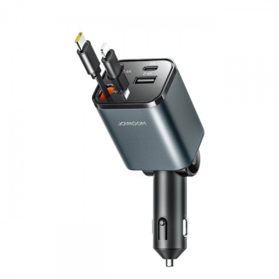 Incarcator Auto Cu Cablu USB-C / Lightning Joyroom JR-CCL05, 30W, 3A, 1 x USB-A - 1 x USB-C, Gri foto