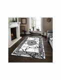 Covor de camera alb cu model romanic negru si model de marmura 80x150cm, Home