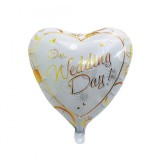 Balon din folie metalizata, flippy, figurina inima, model our wedding day, tema nunta, 45 cm, ambalaj individual, pai inclus, umflare cu aer sau heliu