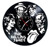 Ceas de Perete Decorativ &ldquo;The Rolling Stones&rdquo;, din Disc Vinil Reciclat, Design Rock &amp; Roll, Negru, Mecanism Silențios (Sweep), 30 cm