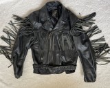 GEACA NEAGRA BARBATI FRANJURI PIELE VINTAGE STRADA MOTO CHOPPER BIKER ROCKER
