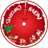 Covoras pentru bradul de craciun, flippy, din tesatura pufoasa, cu fundite de prindere, model sania lui mos craciun, rosu, diametru 90 cm