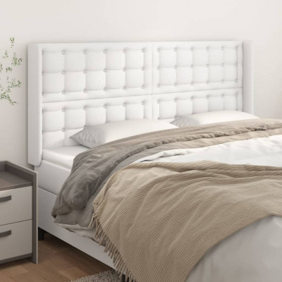 vidaXL Tăblie de pat cu aripioare, alb, 183x16x118/128 cm, piele eco foto