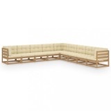 Set mobilier grădină, perne, 9 piese, maro miere lemn masiv pin