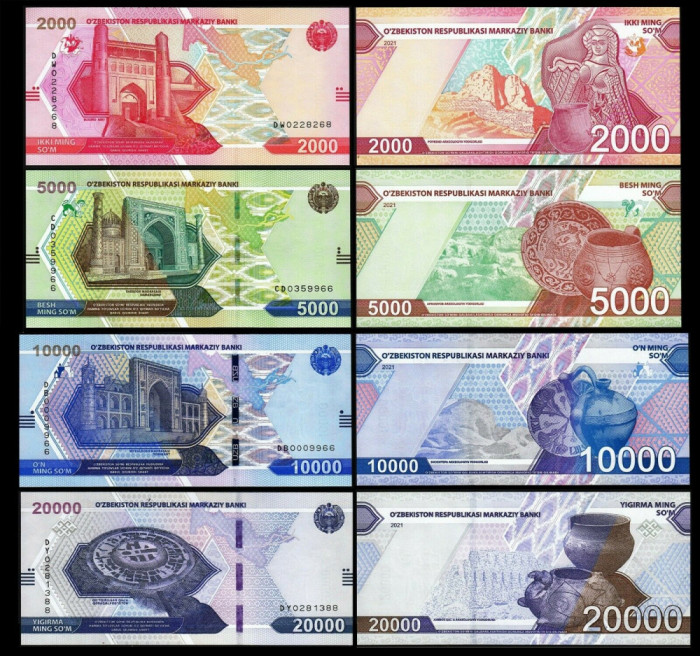 UZBEKISTAN █ 2000+5000+10000+20000 Sum █ 2021 █ UNC PESTE_2000_BANCNOTE_UNC_AICI