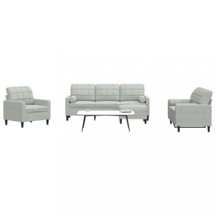 vidaXL Set de canapele cu perne, 4 piese, gri deschis, catifea
