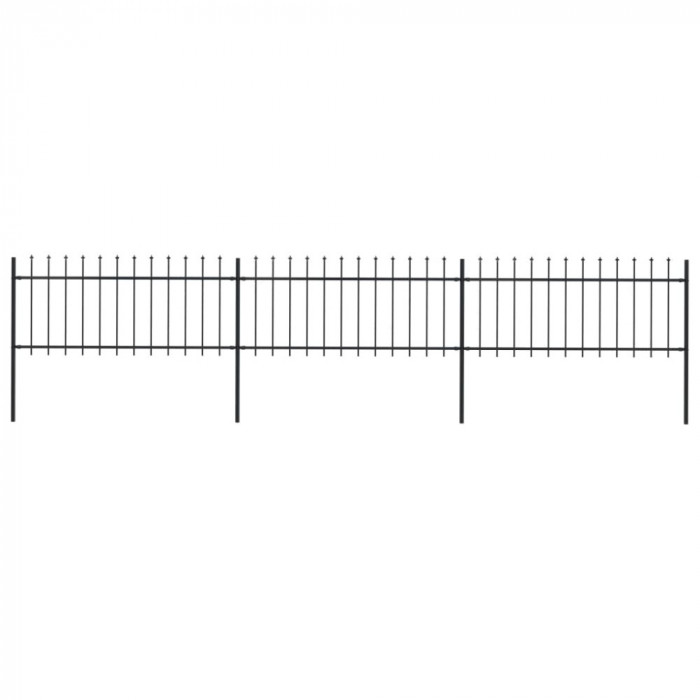 vidaXL Gard de grădină cu v&acirc;rf suliță, negru, 5,1 x 0,8 m, oțel