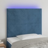 Cumpara ieftin Tăblie de pat cu LED, albastru &icirc;nchis, 90x5x118/128 cm, catifea