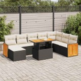 VidaXL Set mobilier grădină perne 9 piese negru poliratan/lemn acacia 3327745