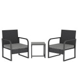 Outsunny Set de Grădină 3 Piese din Rattan PE și Oțel, Set cu 2 Fotolii cu Perne Lavabile și Măsuță de Cafea cu Blat din Sticlă, Set de Mobilier pentr