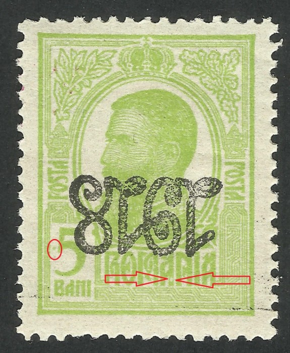 ROMANIA1918 LP 70 II CAROL TIPOGRAFIATE SUPRATIPAR RASTURNAT / SEMNAT / MNH