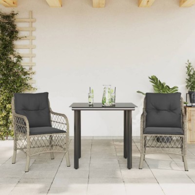 vidaXL Set bistro cu perne, 3 piese, gri deschis, poliratan 3212173 foto