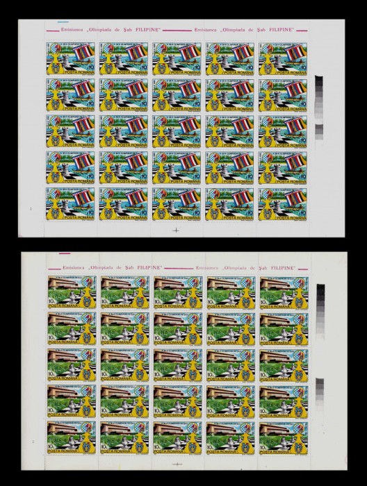 ✅RO 1992 LP 1286 &quot;Olimpiada de sah Manila&quot;, serie in coli intregi de 25 ,MNH