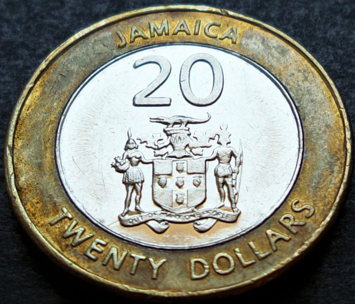 Moneda exotica - bimetal 20 DOLARI - JAMAICA, anul 2008 * cod 2715