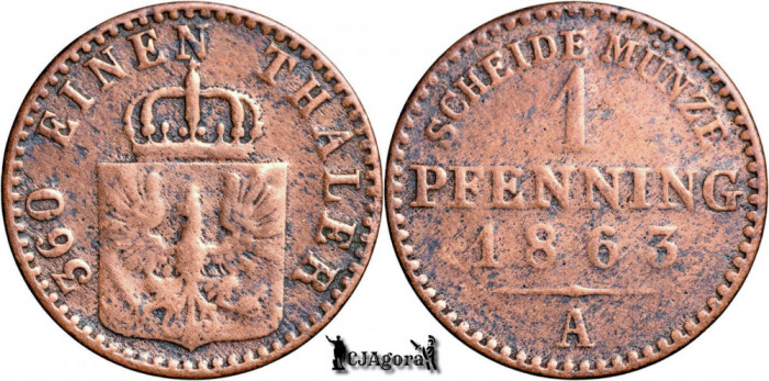 1863 A, 1 Pfenning - Wilhelm I - Regatul Prusiei