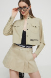 Cumpara ieftin Karl Lagerfeld Jeans camasa din bumbac femei, culoarea bej, cu guler clasic, regular