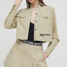 Karl Lagerfeld Jeans camasa din bumbac femei, culoarea bej, cu guler clasic, regular
