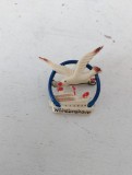 Insigna vintage - Wilhelmshaven, Germania - cu pescarus si vapor, plastic, ac metalic, colectie, 4cm