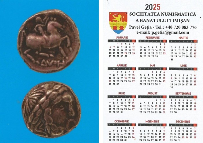 Romania, Societatea Numismatica a Banatului Timisan, calendar de buzunar, 2025