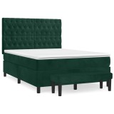 Cumpara ieftin Pat box spring cu saltea, verde inchis, 140x190 cm, catifea