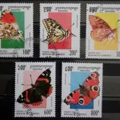 BC853, Cambodgia 1995, 5 timbre fauna-fluturi