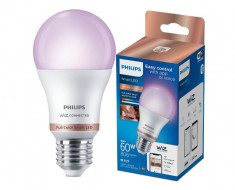 Bec LED RGB inteligent Philips, Wi-Fi, Bluetooth, A60, E27, 8W (60W), 806 lm, lumina colorata - RESIGILAT foto