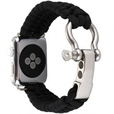 Curea iUni compatibila cu Apple Watch 1/2/3/4/5/6/7, 40mm, Elastic Paracord, Rugged Nylon Rope, Black foto