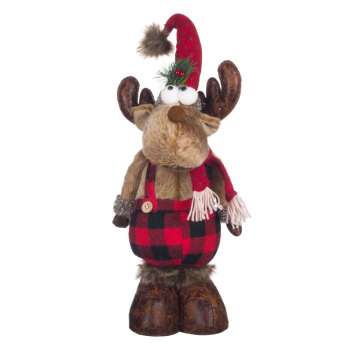 Figurină Decorativă Crăciun, Ren, Pantaloni Cu Carouri, 45cm, Multicolor