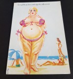 La Plajă - Carte poștală vintage umoristică franțuzească, Circulata, Franta, Printata