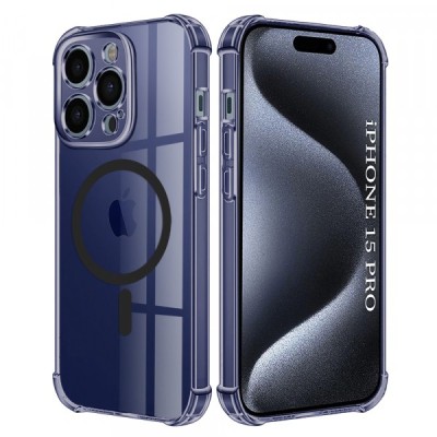 Husa MagSafe pentru Apple iPhone 15 Pro, Techsuit, Shockproof Clear, Neagra foto