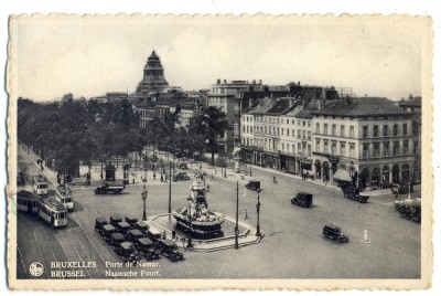 AD 1029 C. P. VECHE -BRUXELLES -PORTE DE NAMUR -1938 -BELGIA-MASINI DE EPOCA foto