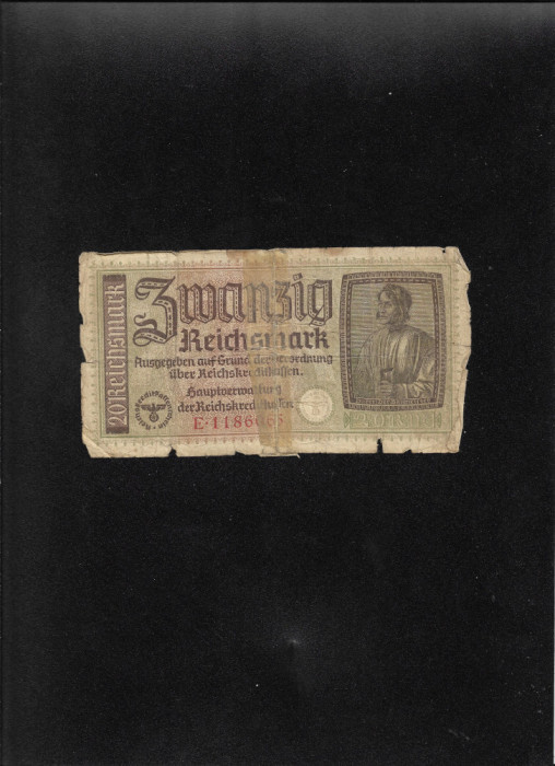 Rar! Germania 20 marci mark reichsmark 1940 (45) seria1186065 uzata