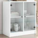Dulap lateral cu uși din sticlă, alb, 68x37x75,5 cm