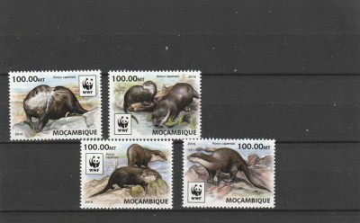 Mozambic 2016 - Fauna , WWF , Vidra cu gheare , serie 4 valori , dantelate , MNH , Mi.8884-8887 foto
