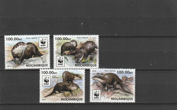 Mozambic 2016 - Fauna , WWF , Vidra cu gheare , serie 4 valori , dantelate , MNH , Mi.8884-8887