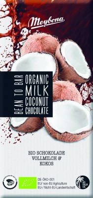 Ciocolata cu lapte si fulgi de cocos, bio, 100g, Meybona foto