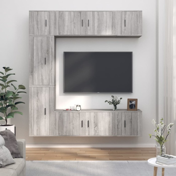 Set comode TV, 7 piese, gri sonoma, lemn compozit