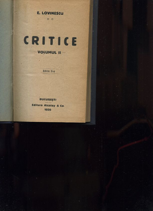 E. Lovinescu Critice vol. II ed. II, 1920