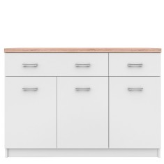 Comoda 3 usi 2 sertare pal alb si maro stejar sonoma Topty 120x33x85 cm