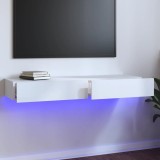 Comodă TV cu lumini LED, alb extralucios, 120x35x15,5 cm