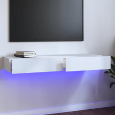 vidaXL Comoda TV cu lumini LED, alb extralucios, 120x35x15,5 cm foto