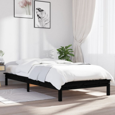 vidaXL Cadru de pat, negru, 90x200 cm, lemn masiv de pin foto