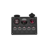 Panou de comutatoare cu priza, voltmetru, 5 &icirc;ntrerupatoare si port USB 12V 20A Cod: SPA37 Automotive TrustedCars, Oem