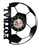 Ceas de perete decorativ Fotbal, realizat din disc de vinil, Negru, diametru 30 cm, mecanism silentios