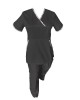 Costum Medical Pe Stil, Negru cu Elastan cu Garnitură stil Japonez, Model Sanda - XL, 4XL