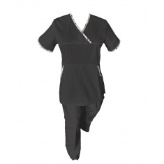 Costum Medical Pe Stil, Negru cu Elastan cu Garnitură stil Japonez, Model Sanda - XL, S