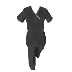 Costum Medical Pe Stil, Negru cu Elastan cu Garnitură stil Japonez, Model Sanda - XS, 2XL