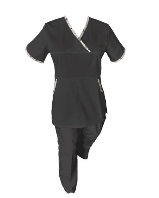 Costum Medical Pe Stil, Negru cu Elastan cu Garnitură stil Japonez, Model Sanda - S, 3XL foto