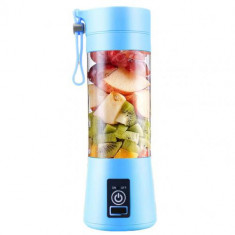 Blender smoothie maker, portabil cu incarcare USB functie de baterie, Albastru foto