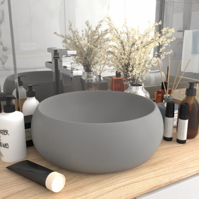 vidaXL Chiuvetă baie lux gri deschis mat 40x15 cm ceramică rotund foto